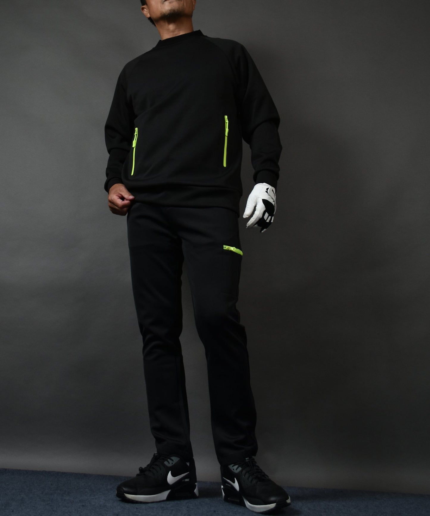 ネオンカラージップ使いポンチ素材アンクル丈テーパードゴルフパンツ(CG-24018)