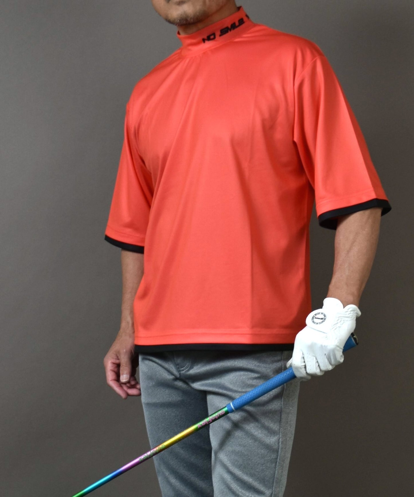 ボックスシルエットフェイクレイヤードカラー切替半袖モックネックゴルフシャツ(CG-HT5005S)