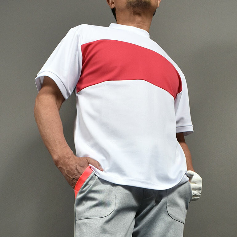 ドライカノコ生地カラー切替半袖モックネックシャツ(CG-HT4005ST)