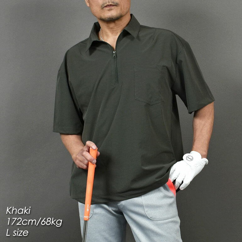 ビッグシルエット半袖ゴルフハーフZIPシャツ(CG-SP402)