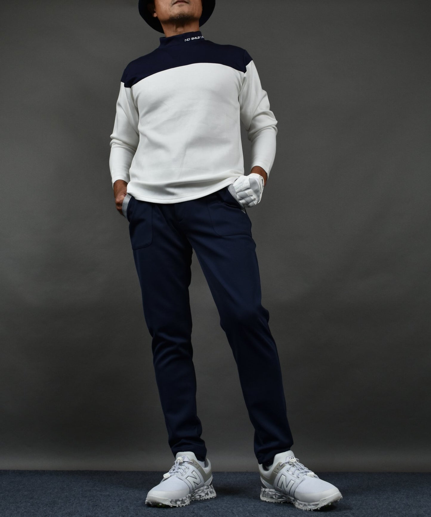 ポンチ素材 バイカラー長袖モックネック&テーパードゴルフパンツ セットアップ(CG-SET5011A)