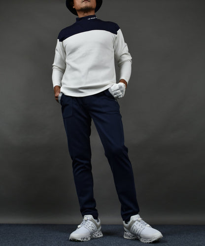 ポンチ素材 バイカラー長袖モックネック&テーパードゴルフパンツ セットアップ(CG-SET5011A)