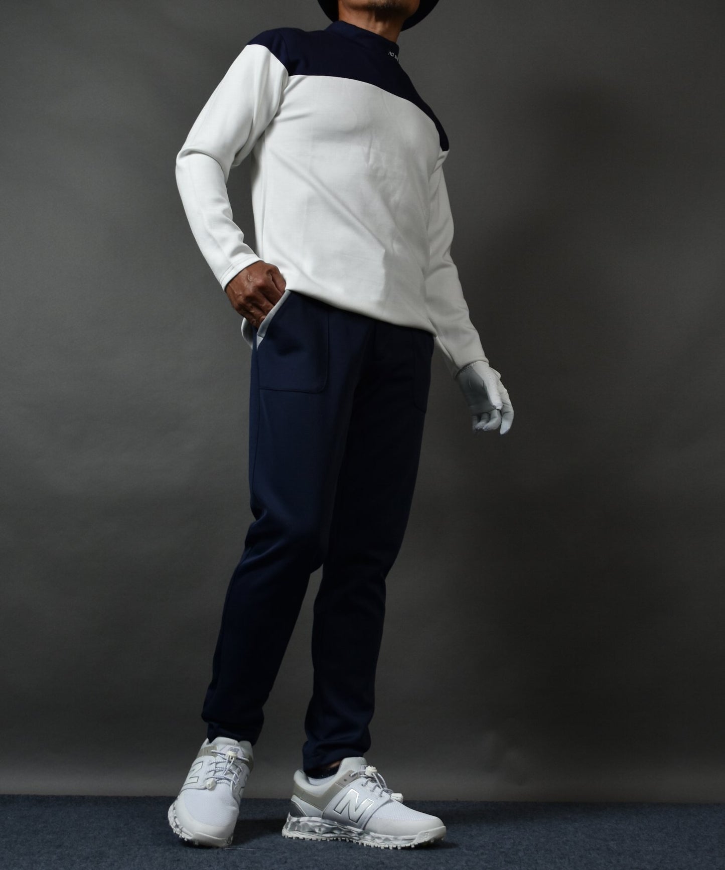 ポンチ素材 バイカラー長袖モックネック&テーパードゴルフパンツ セットアップ(CG-SET5011A)