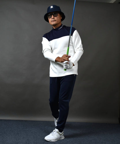 COMONGOLF 柔らかいポンチ素材 バイカラー モックネック 長袖ゴルフシャツ(CG-LT5011)