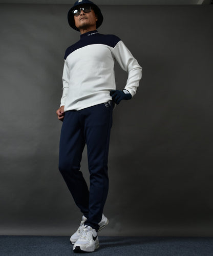 ポンチ素材 バイカラー長袖モックネック&テーパードゴルフパンツ セットアップ(CG-SET5011B)