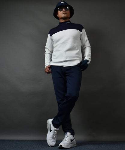 ポンチ素材 バイカラー長袖モックネック&テーパードゴルフパンツ セットアップ(CG-SET5011A)