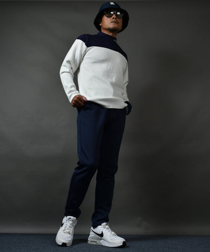 ポンチ素材 バイカラー長袖モックネック&テーパードゴルフパンツ セットアップ(CG-SET5011B)