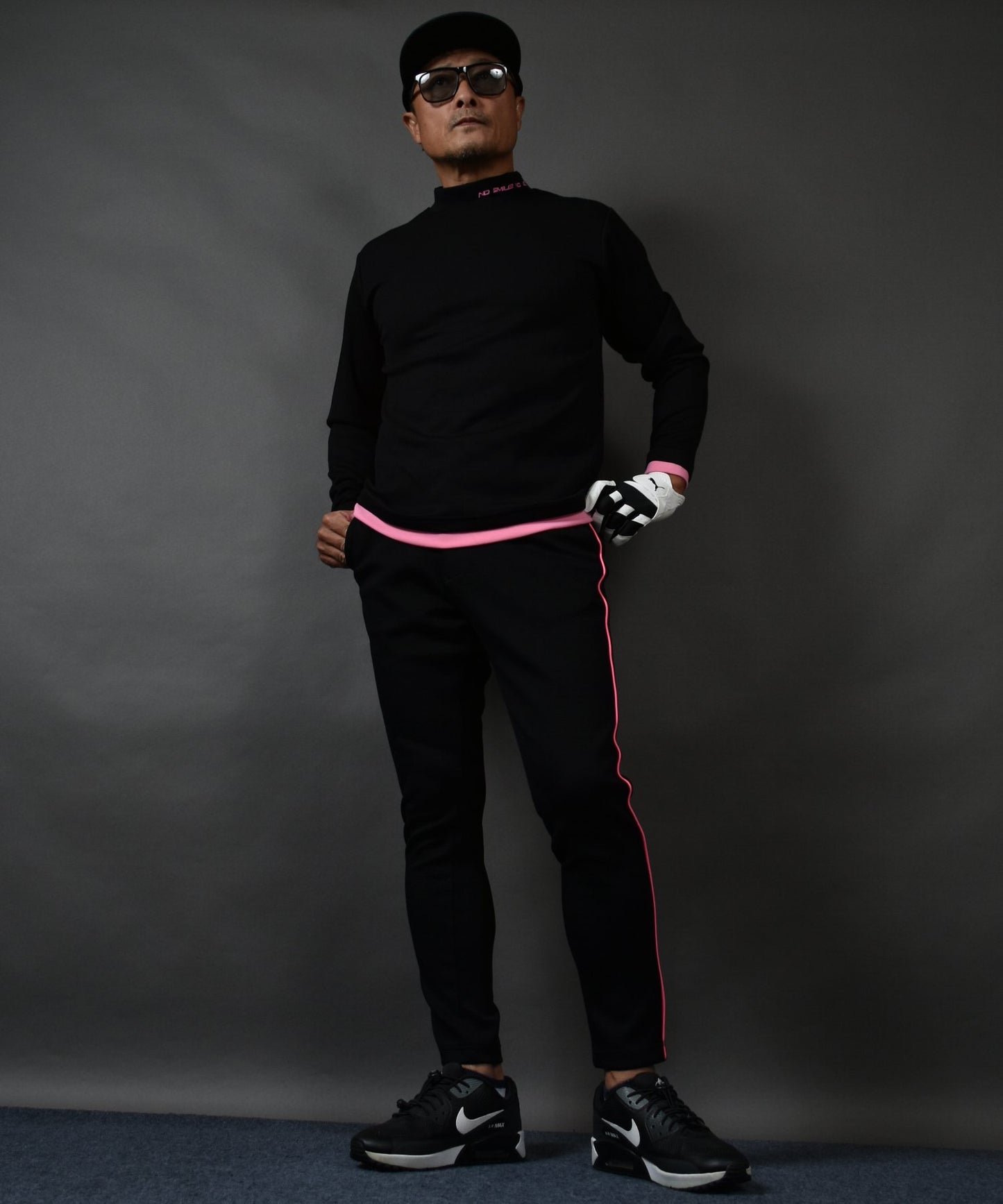 ポンチ素材 長袖モックネック&テーパードゴルフパンツ セットアップ(CG-SET4013D)