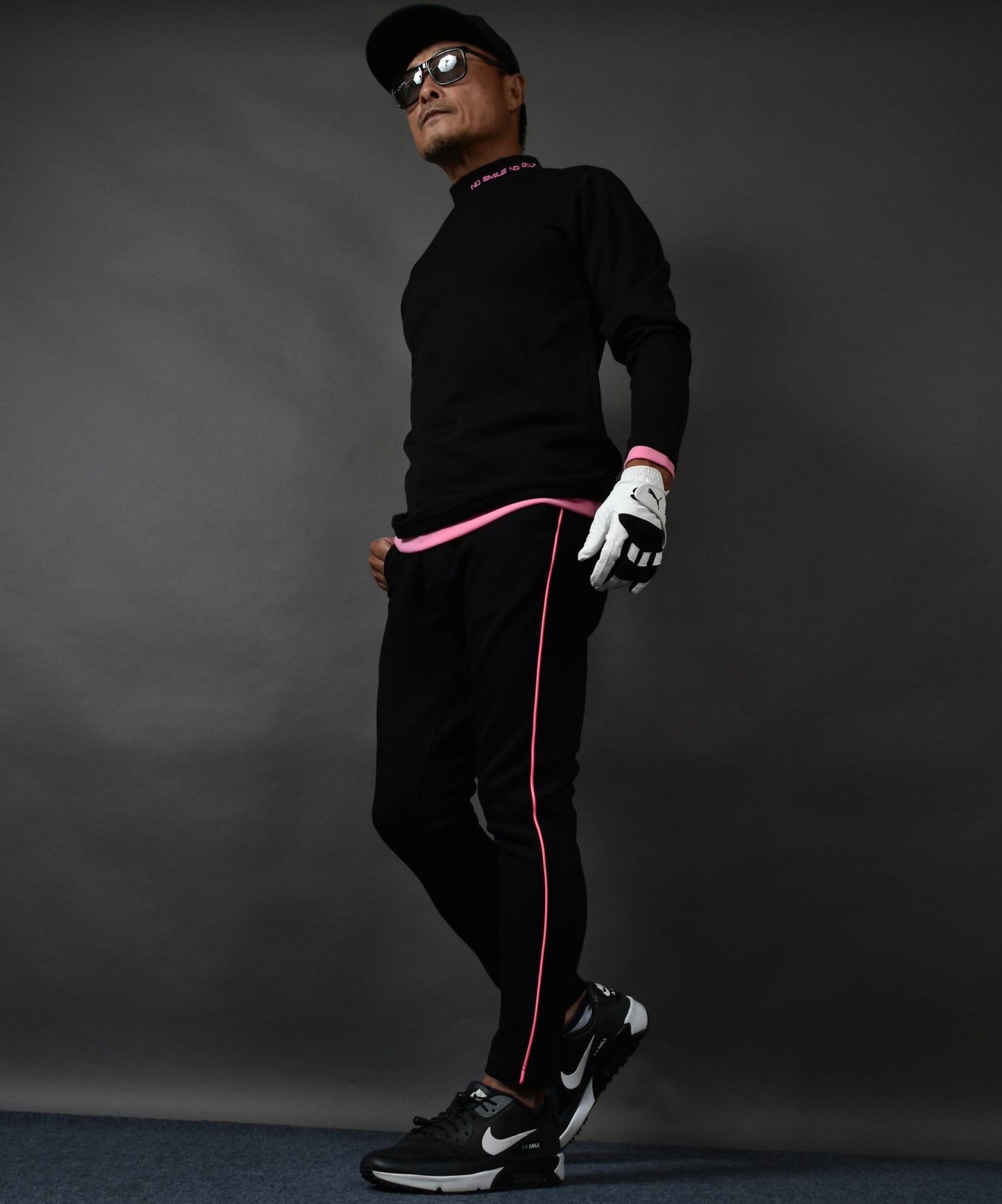 ポンチ素材 長袖モックネック&テーパードゴルフパンツ セットアップ(CG-SET4013D)