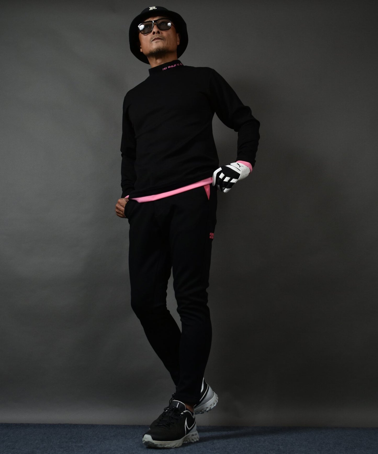 ポンチ素材 長袖モックネック&テーパードゴルフパンツ セットアップ(CG-SET4013E)