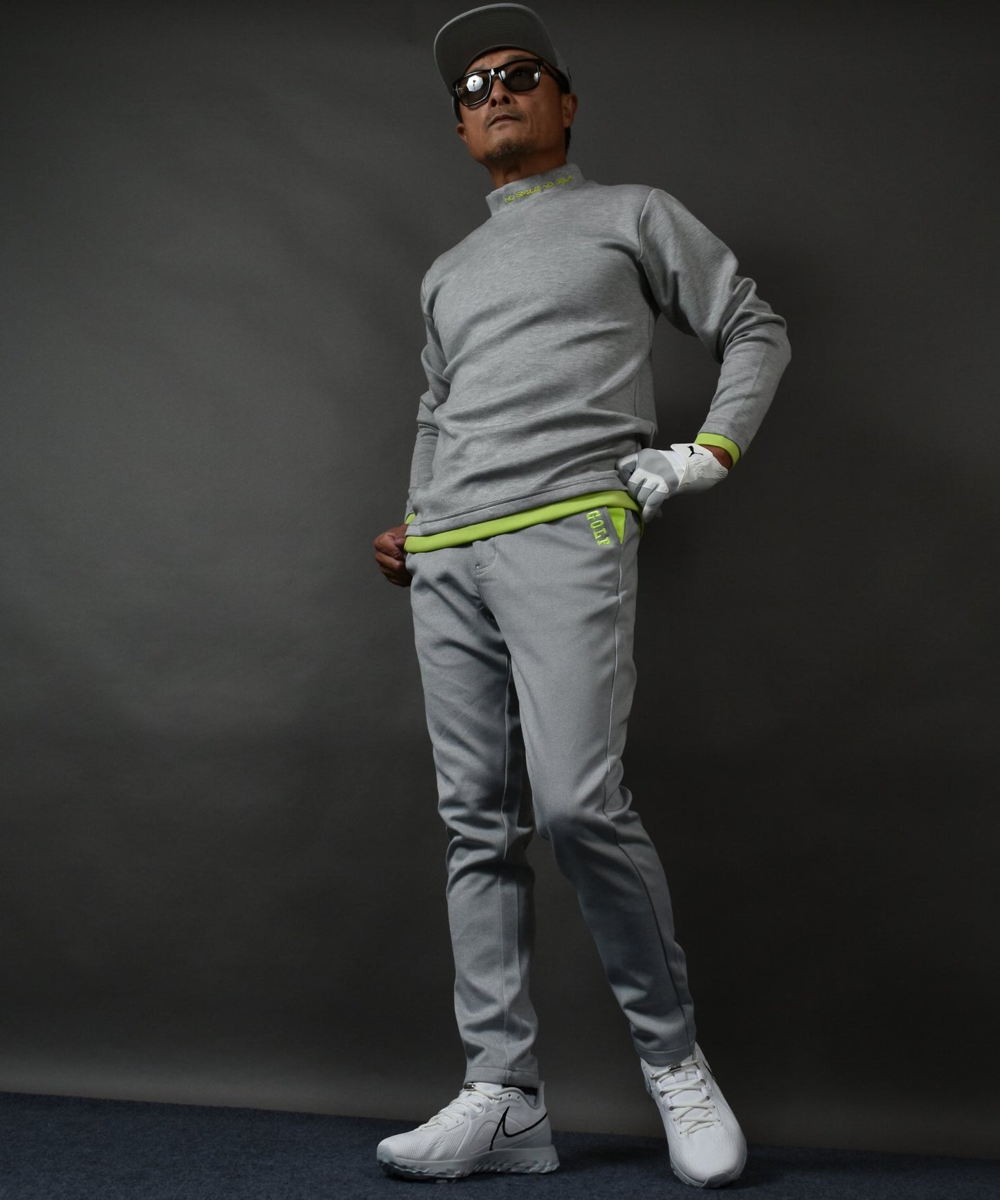 ポンチ素材 長袖モックネック&テーパードゴルフパンツ セットアップ(CG-SET4013A)