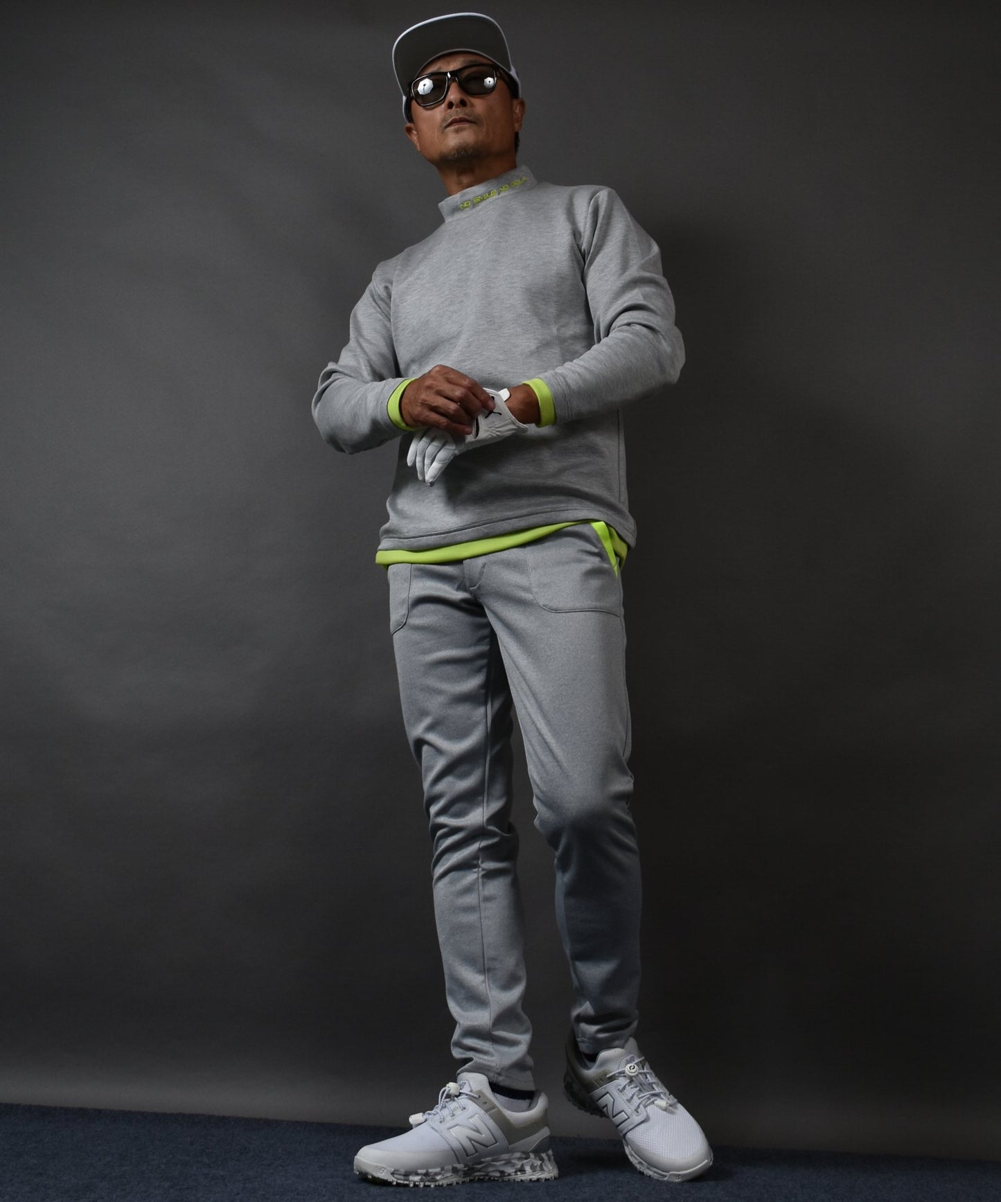 ポンチ素材 長袖モックネック&テーパードゴルフパンツ セットアップ(CG-SET4013B)