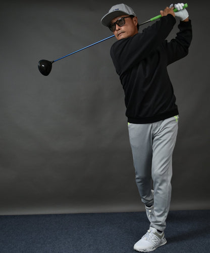 ポンチ素材バックロゴ入り長袖モックネック&テーパードゴルフパンツセットアップ(CG-SET4019D)