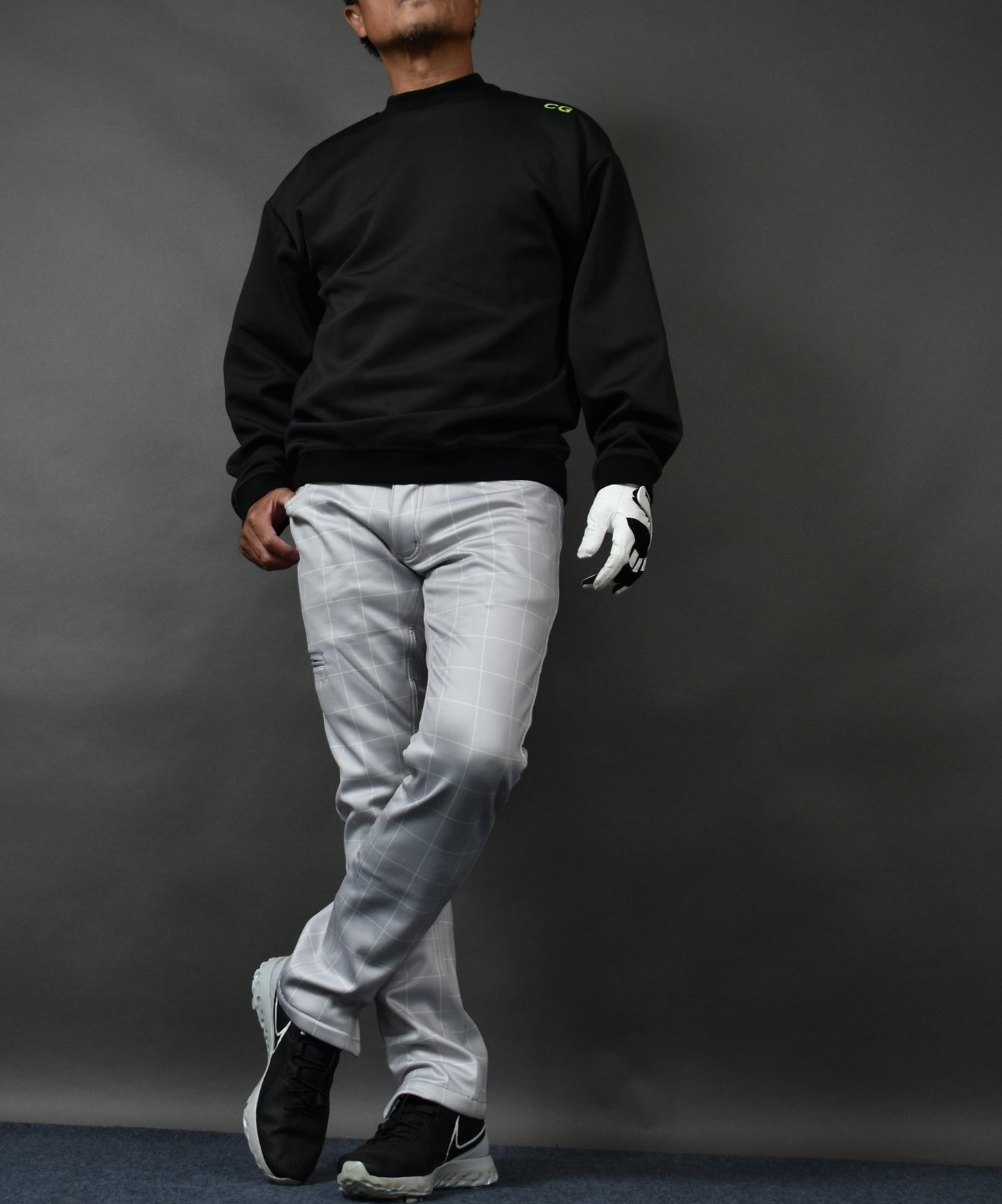 裏フリースボンディングウエストゴム入り総柄ゴルフパンツ(CG-A21033)