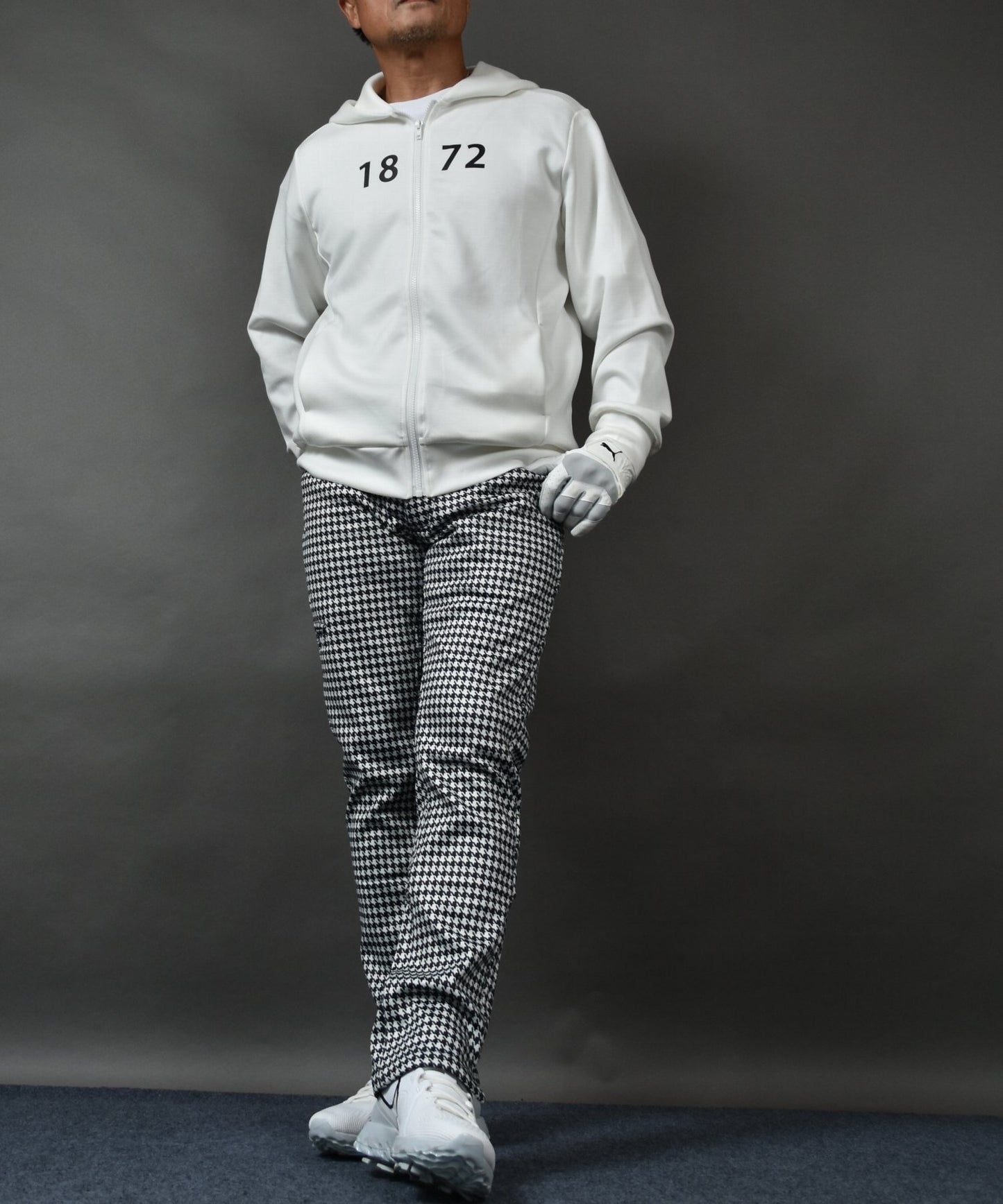 裏フリースボンディングウエストゴム入り総柄ゴルフパンツ(CG-A21033)