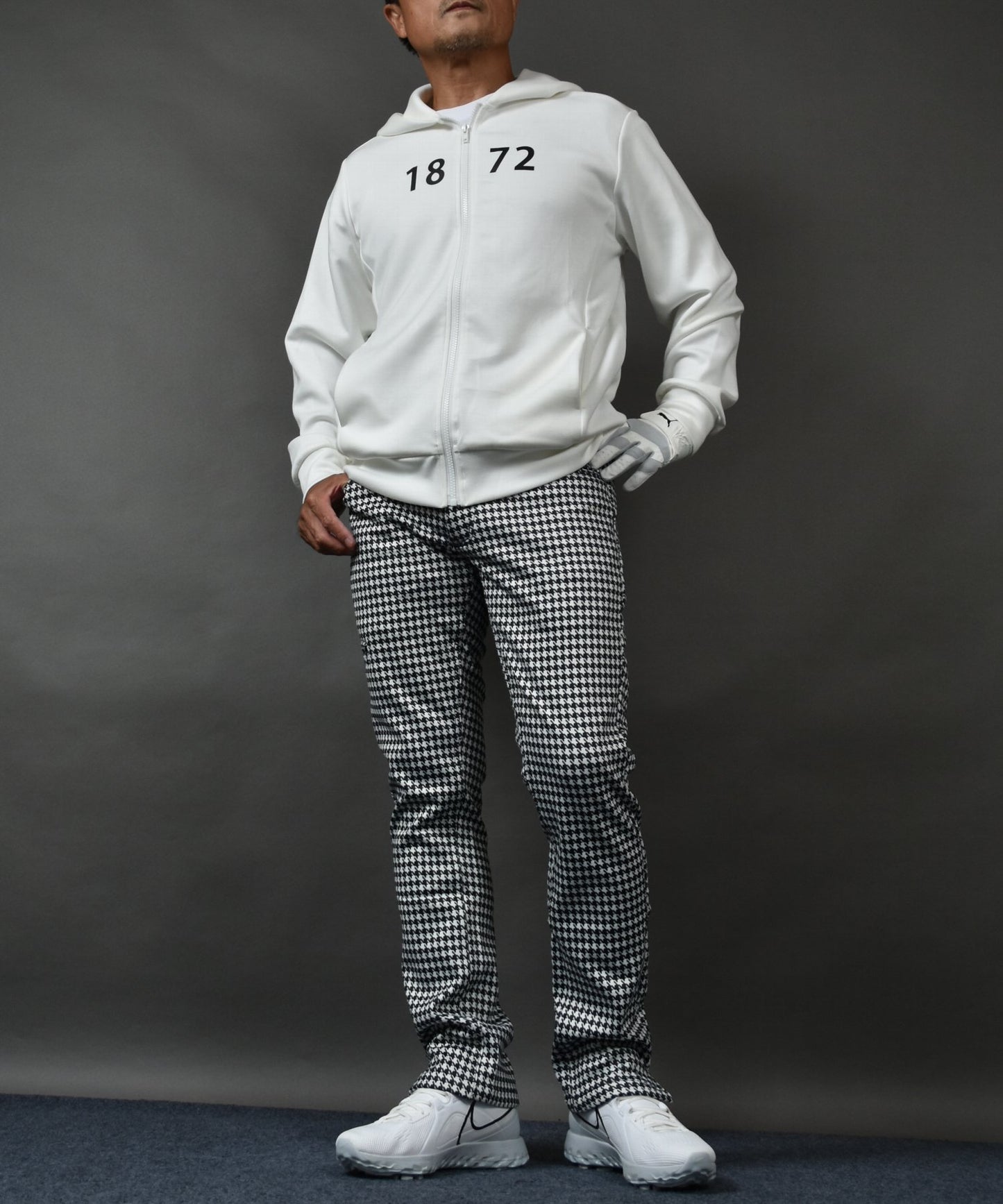 裏フリースボンディングウエストゴム入り総柄ゴルフパンツ(CG-A21033)