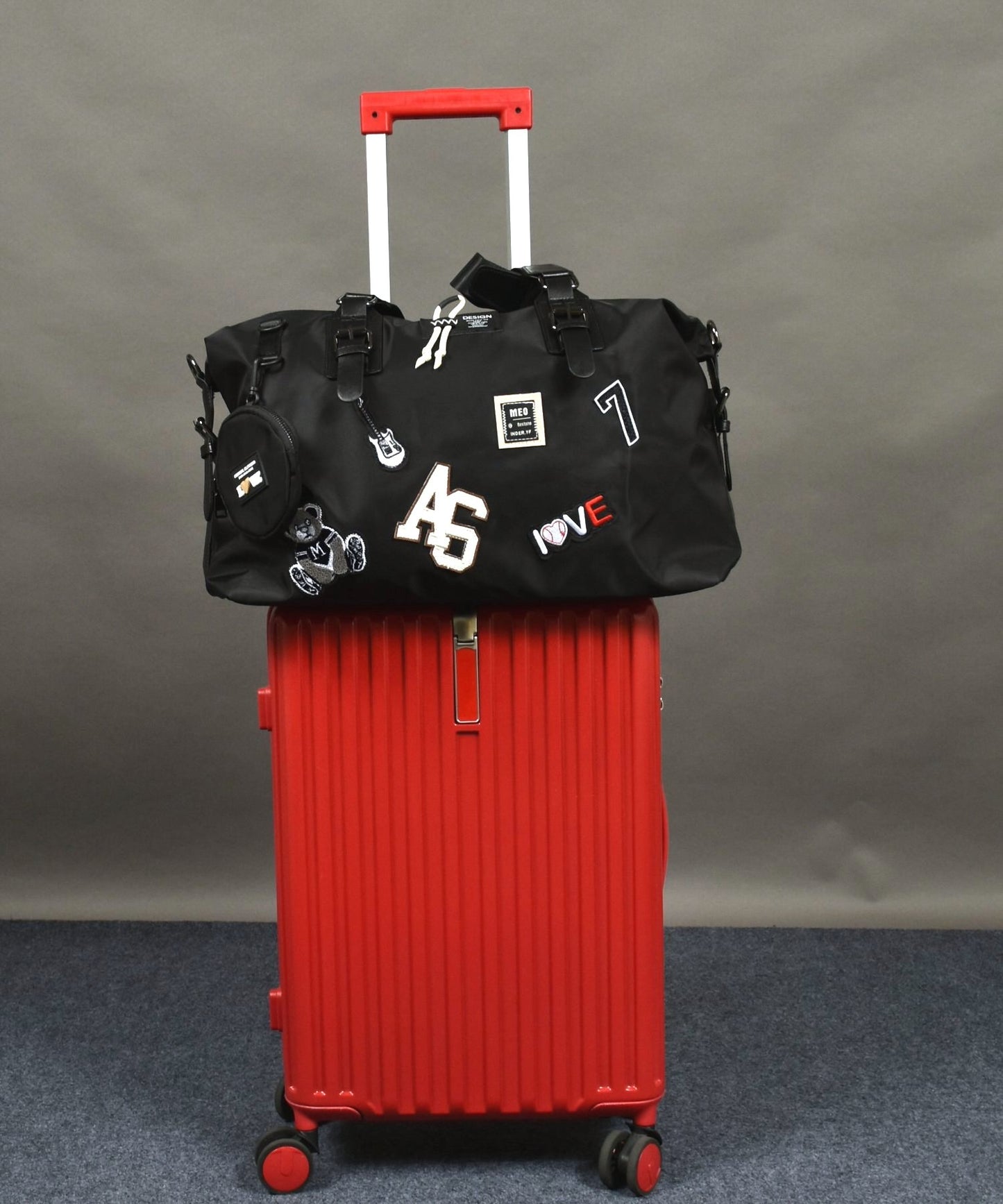 スーツケースに掛けられるワッペンデザインキャリーオン2WAYボストンバッグ(CG-AB51102)