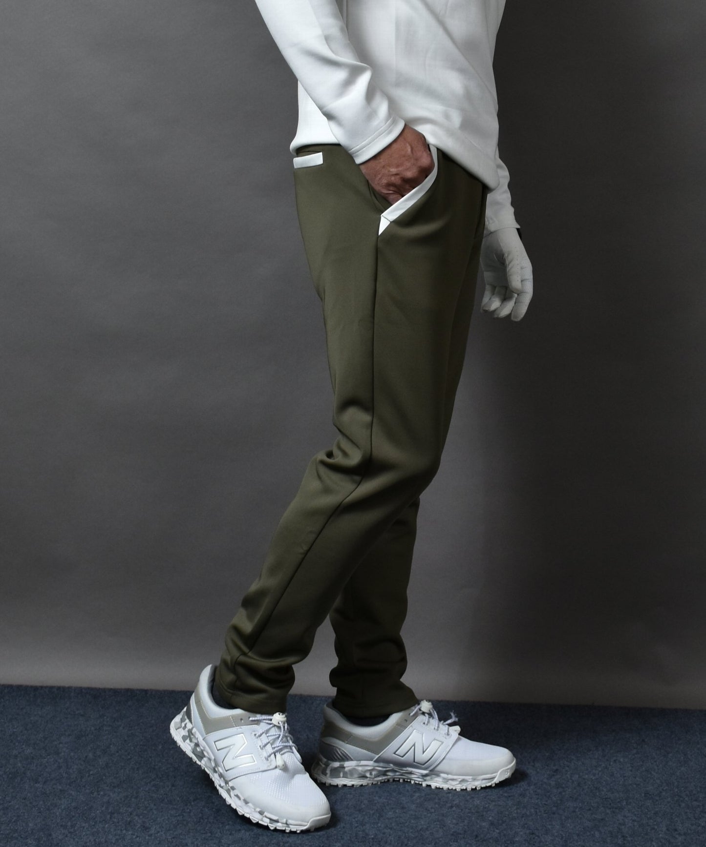 人気No1！新色カーキー入荷　ポンチ素材アンクル丈テーパードゴルフパンツ(CG-25010)