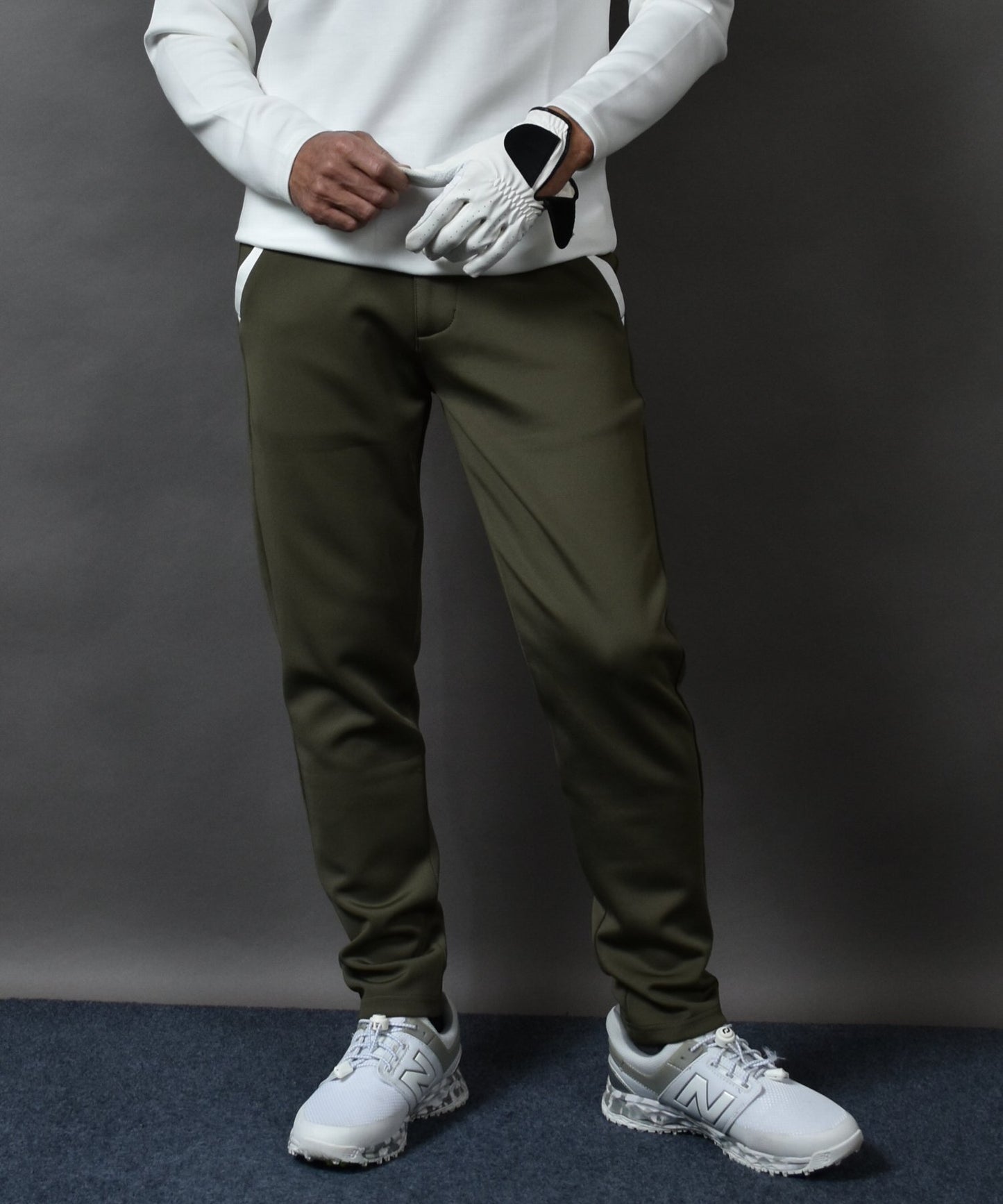 人気No1！新色カーキー入荷　ポンチ素材アンクル丈テーパードゴルフパンツ(CG-25010)