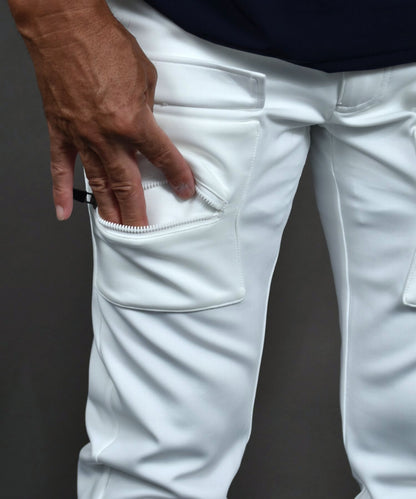 白パンツの不安を解消する、裏地付きポンチストレッチカーゴタイプゴルフパンツ（CG-26009）