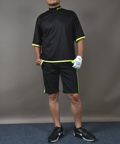 ボックスシルエット半袖モックネック&ショートパンツゴルフセットアップ(CG-SET505BK)