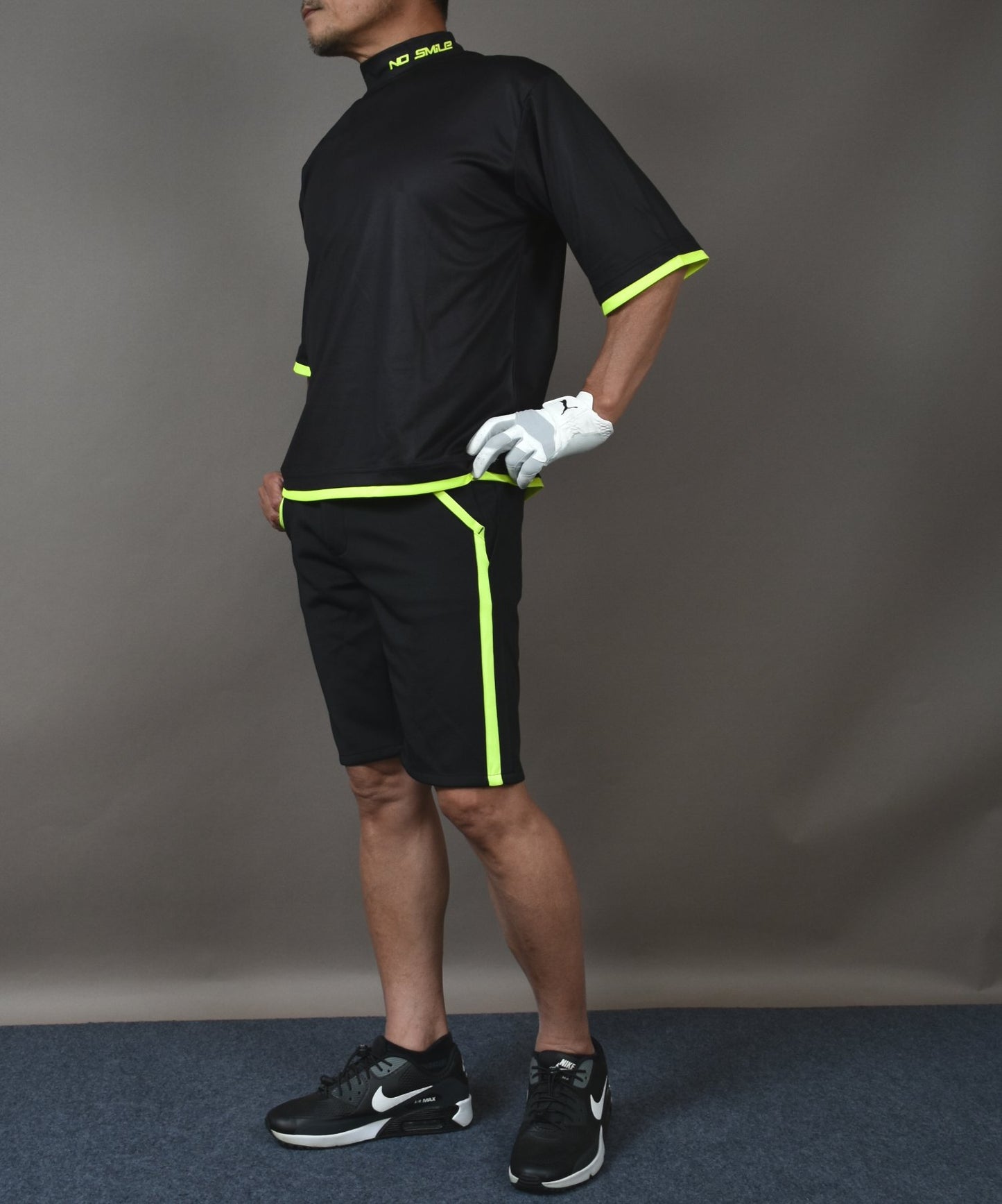 ボックスシルエット半袖モックネック&ショートパンツゴルフセットアップ(CG-SET505BK)