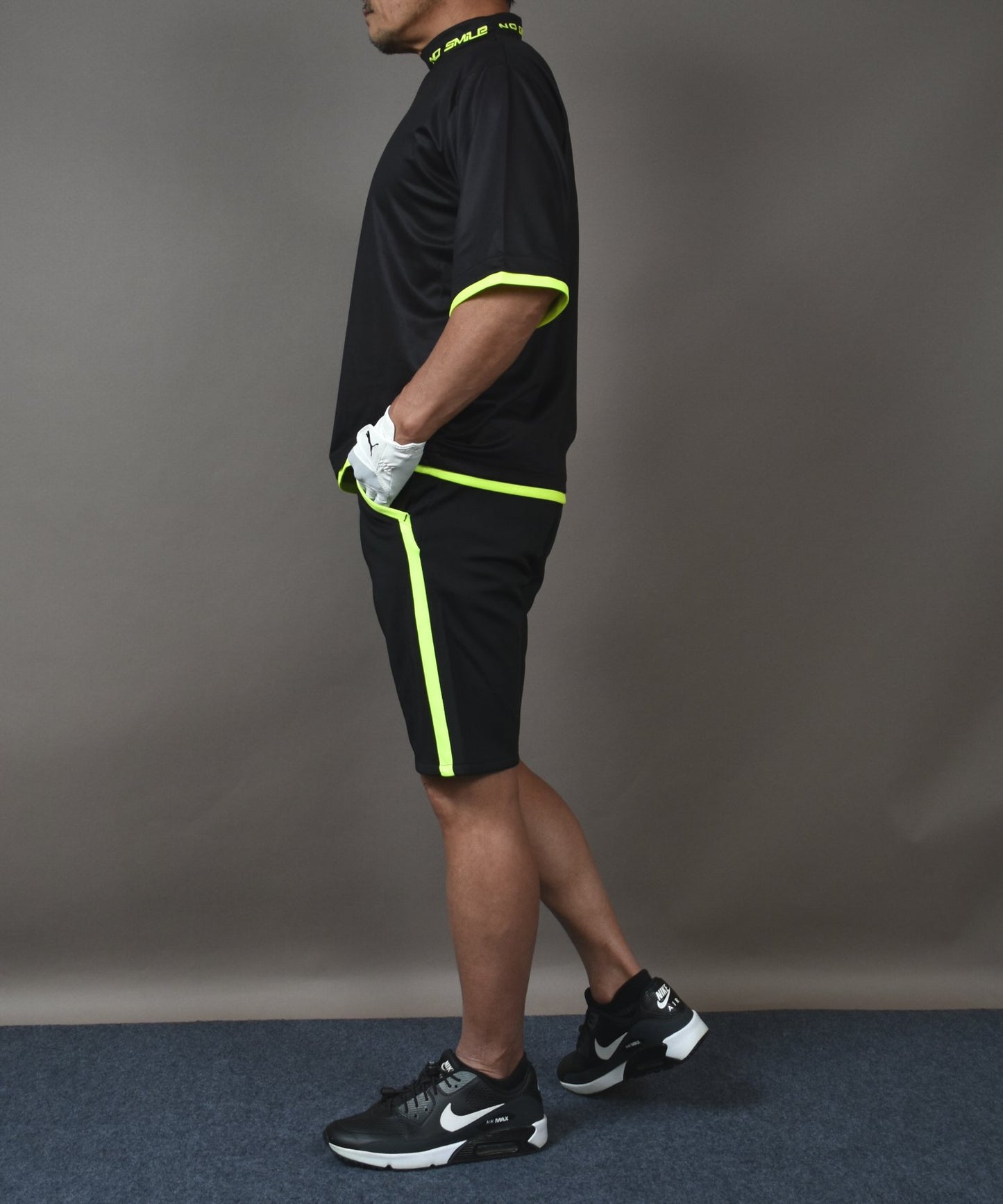 ボックスシルエット半袖モックネック&ショートパンツゴルフセットアップ(CG-SET505BK)