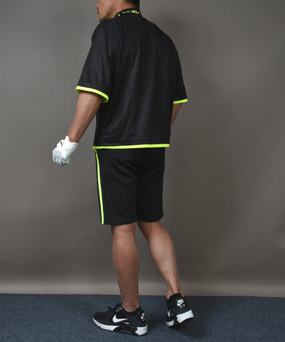 ボックスシルエット半袖モックネック&ショートパンツゴルフセットアップ(CG-SET505BK)