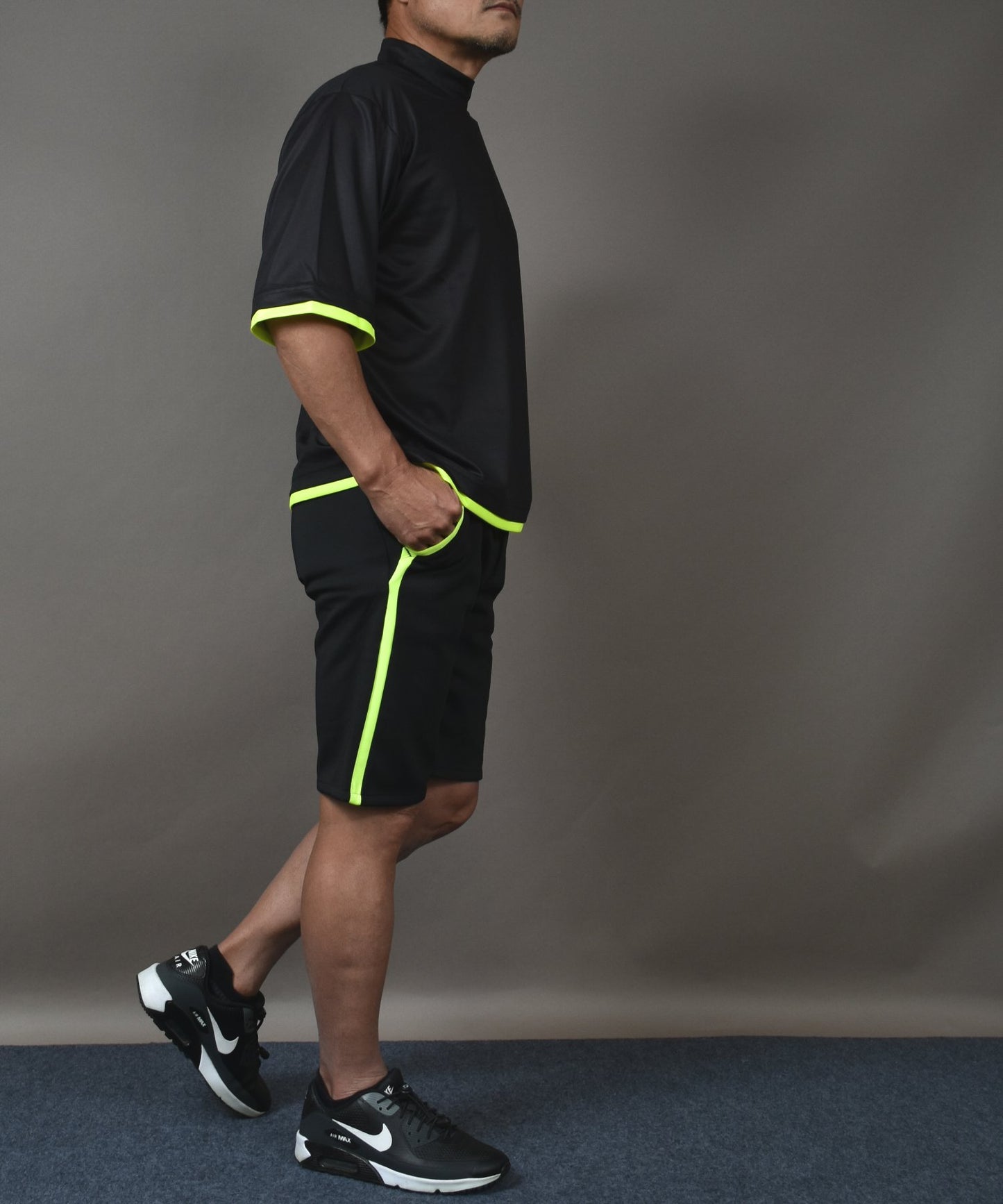 ボックスシルエット半袖モックネック&ショートパンツゴルフセットアップ(CG-SET505BK)