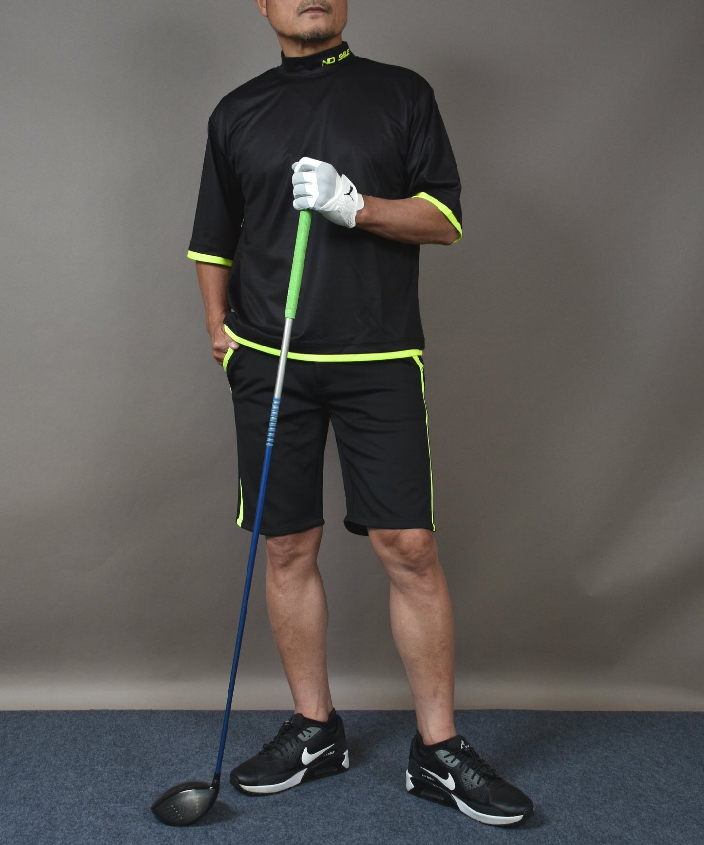 ボックスシルエット半袖モックネック&ショートパンツゴルフセットアップ(CG-SET505BK)