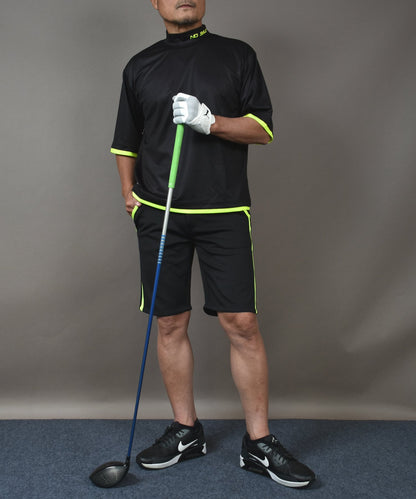 ボックスシルエット半袖モックネック&ショートパンツゴルフセットアップ(CG-SET505BK)