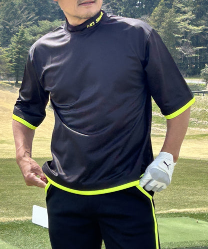 ボックスシルエット半袖モックネック&ショートパンツゴルフセットアップ(CG-SET505BK)