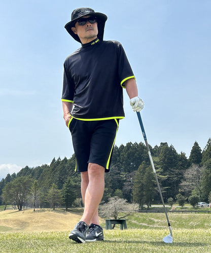 ボックスシルエット半袖モックネック&ショートパンツゴルフセットアップ(CG-SET505BK)