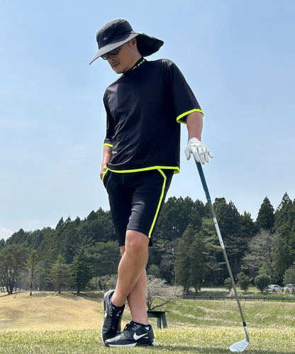 ボックスシルエット半袖モックネック&ショートパンツゴルフセットアップ(CG-SET505BK)