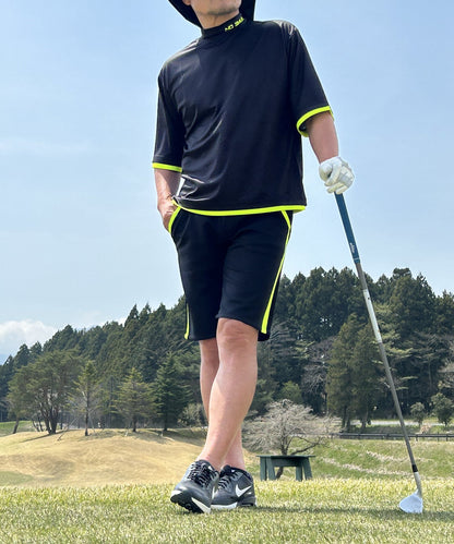 ボックスシルエット半袖モックネック&ショートパンツゴルフセットアップ(CG-SET505BK)