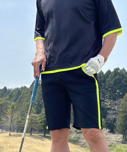 ボックスシルエット半袖モックネック&ショートパンツゴルフセットアップ(CG-SET505BK)