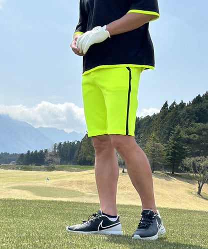 ボックスシルエット半袖モックネック&ショートパンツゴルフセットアップ(CG-SET505YE)