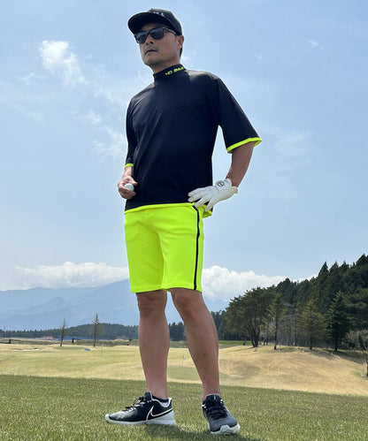 ボックスシルエット半袖モックネック&ショートパンツゴルフセットアップ(CG-SET505YE)