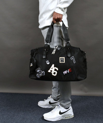 スーツケースに掛けられるワッペンデザインキャリーオン2WAYボストンバッグ(CG-AB51102)