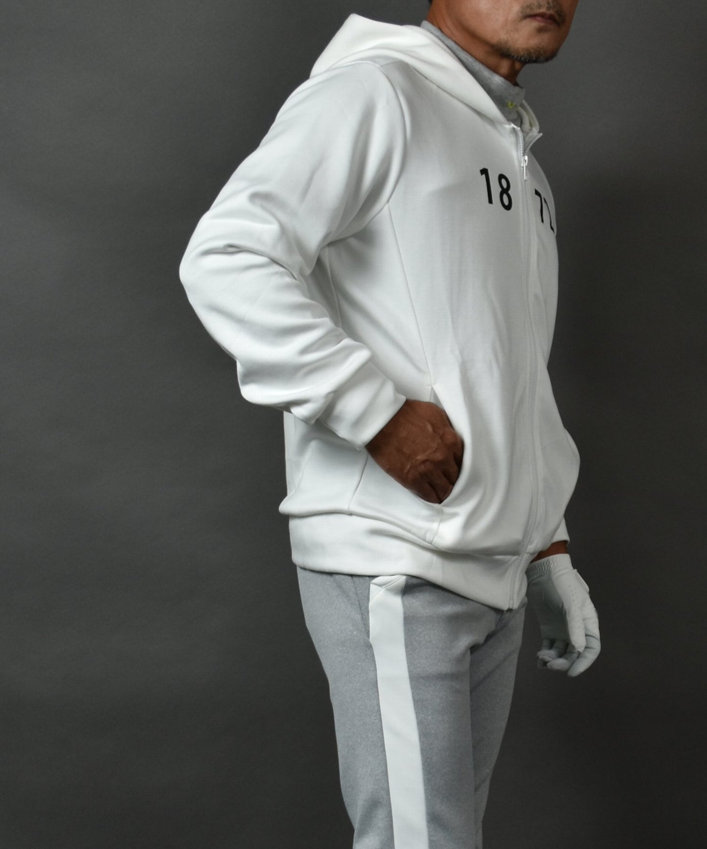 プリント入り ポンチスウェット素材 フーディーゴルフジャケット(CG-JK5012)