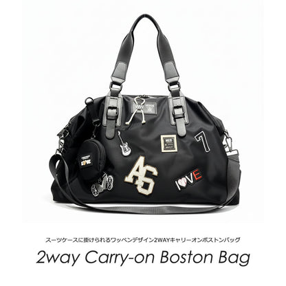 スーツケースに掛けられるワッペンデザインキャリーオン2WAYボストンバッグ(CG-AB51102)