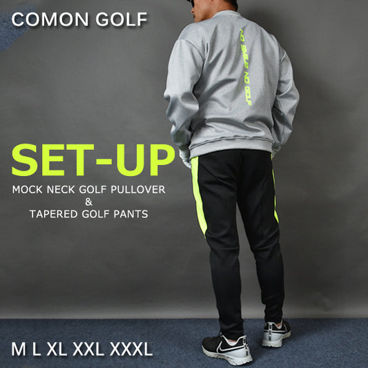 ポンチ素材バックロゴ入り長袖モックネック&テーパードゴルフパンツセットアップ(CG-SET4019A)