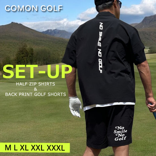 ビッグシルエット半袖ハーフZIPシャツ&ショートパンツゴルフセットアップ(CG-SET402A)