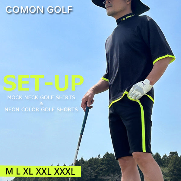 ボックスシルエット半袖モックネック&ショートパンツゴルフセットアップ(CG-SET505BK)