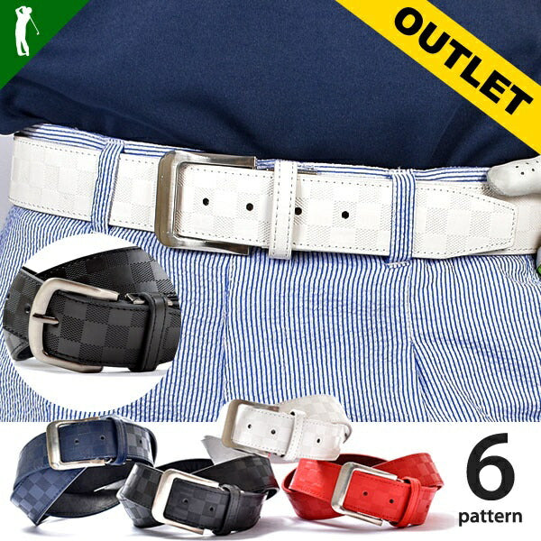 お得なアウトレット！ 合成皮革 PUレザー  シャドウチェックサイズ調整可能 ゴルフベルト(if-bt1723h)