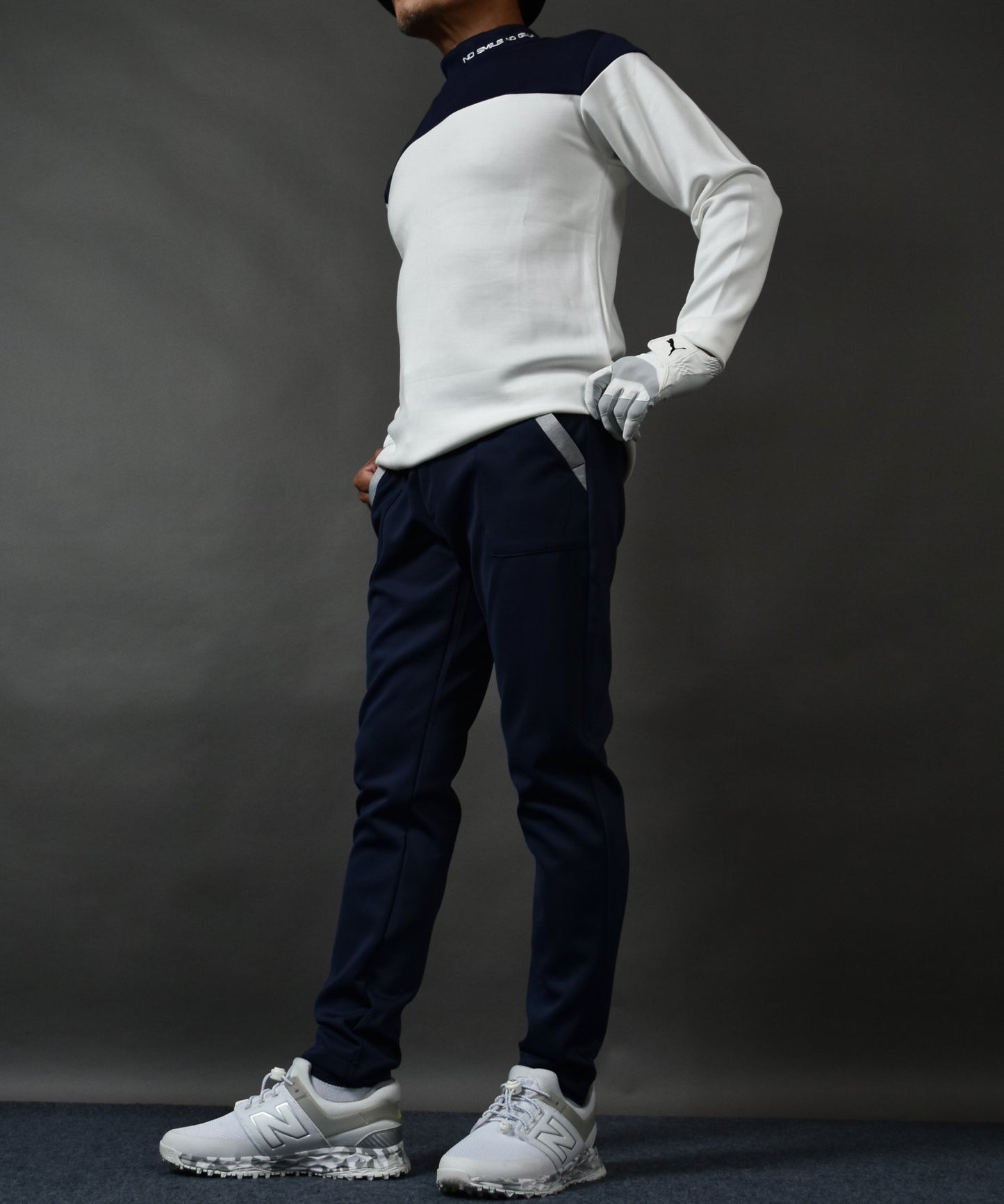 ポンチ素材 バイカラー長袖モックネック&テーパードゴルフパンツ セットアップ(CG-SET5011A)