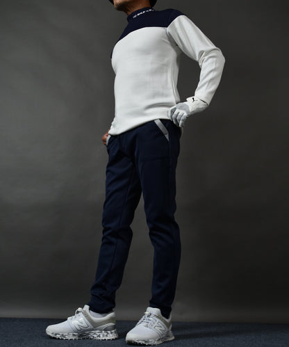 ポンチ素材 バイカラー長袖モックネック&テーパードゴルフパンツ セットアップ(CG-SET5011A)