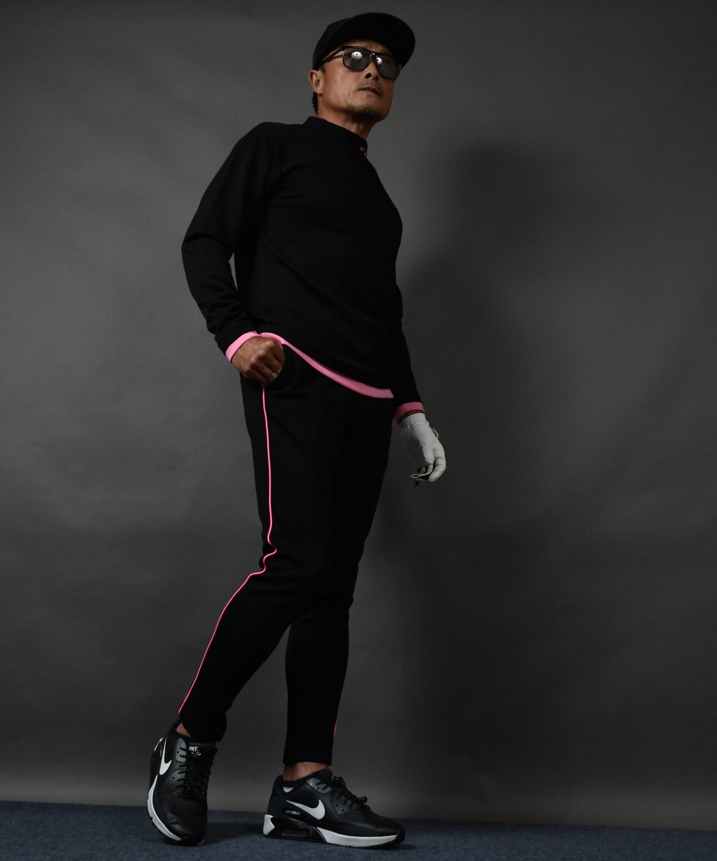 ポンチ素材 長袖モックネック&テーパードゴルフパンツ セットアップ(CG-SET4013D)