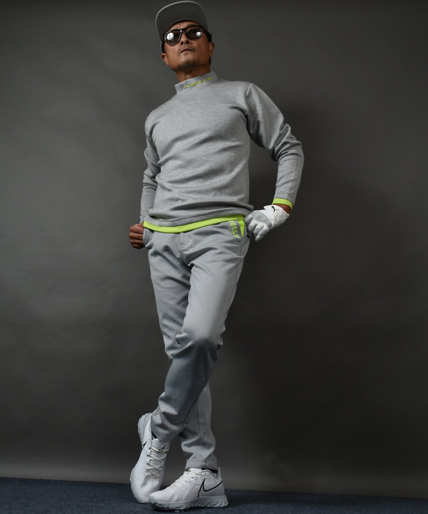 ポンチ素材 長袖モックネック&テーパードゴルフパンツ セットアップ(CG-SET4013A)